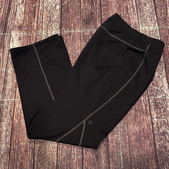 Athleta Women Black Stripe Bettona Bootcut Yoga Stretch Nylon Pants 41151 Medium - Picture 1 of 14